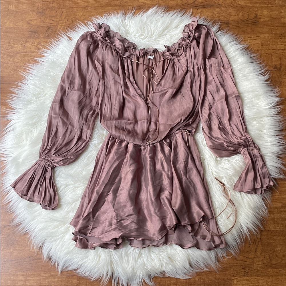 House of CB Chaya hazelnut flowy off shoulder dress